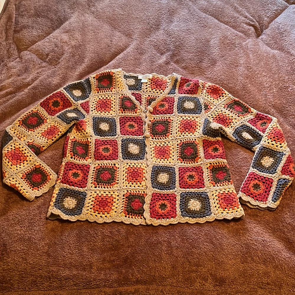 Christopher & Banks Crochet Granny Square Cardigan